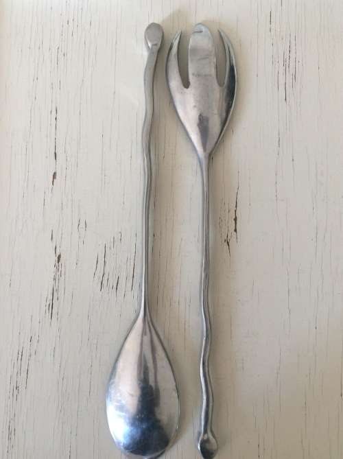Pewter Silver Salad Servers Huge - Gorgeous