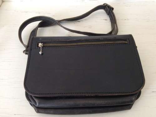 Black Leather Newsboy Man Bag - unique & not too big