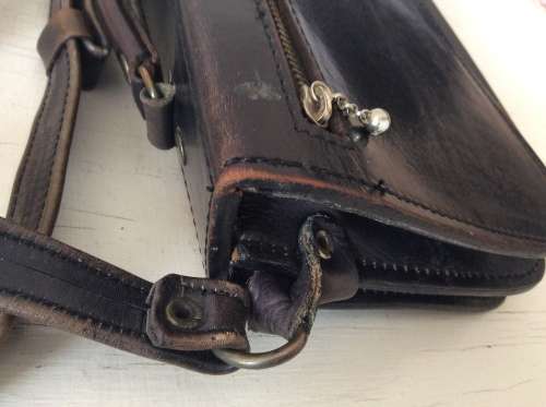 Black Leather Newsboy Man Bag - unique & not too big