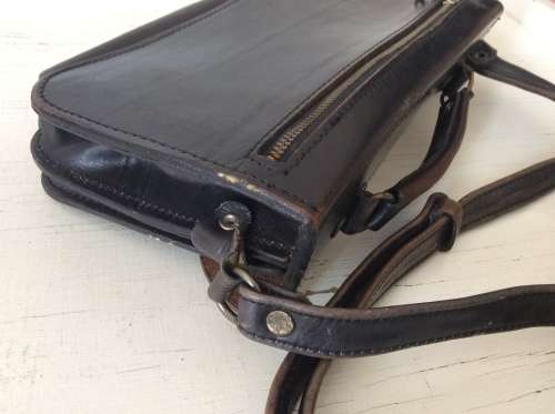 Black Leather Newsboy Man Bag - unique & not too big