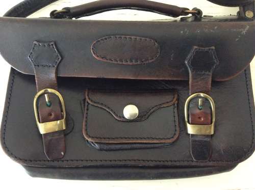 Black Leather Newsboy Man Bag - unique & not too big