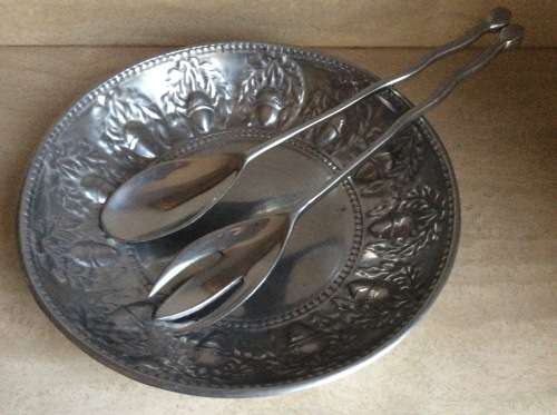 Pewter Silver Salad Servers Huge - Gorgeous