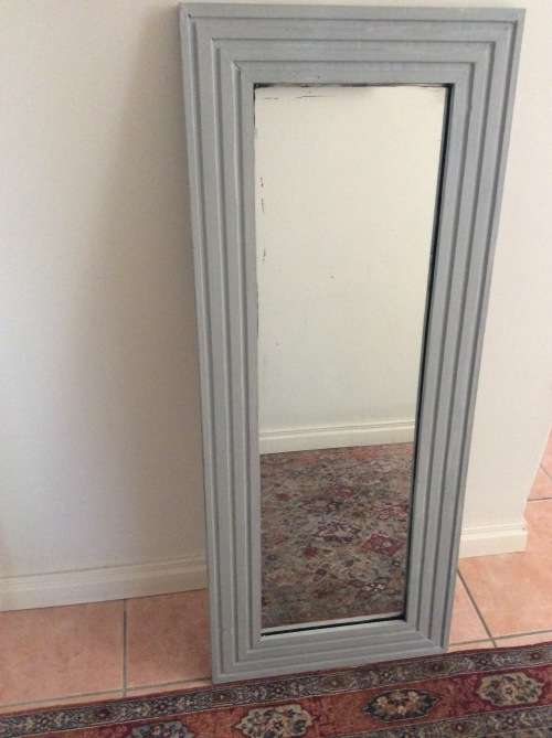 Large Wall Mirror Rectangular Wood Frame painted Gauloise Grey Dressing / Dining Room Bathroom