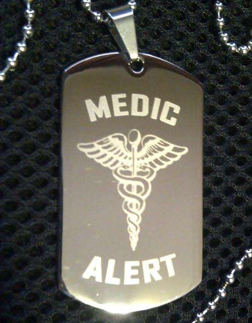 **MEDIC ALERT DOG TAG PENDANT + PERSONALIZED ENGRAVING**