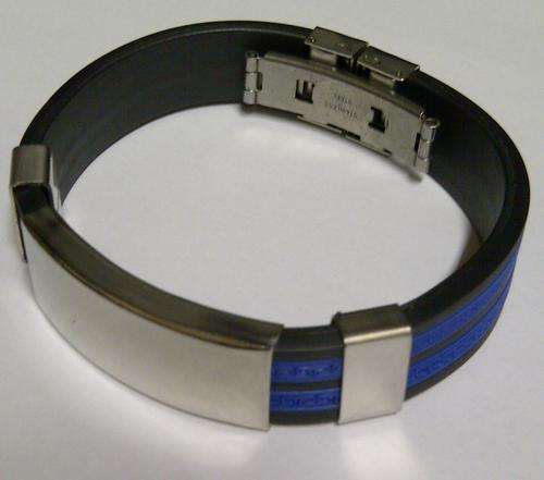 **STAINLESS STEEL AND BLUE/BLACK  RUBBER BRACELET**14mm wide**NAME ENGRAVING OPTIONAL**
