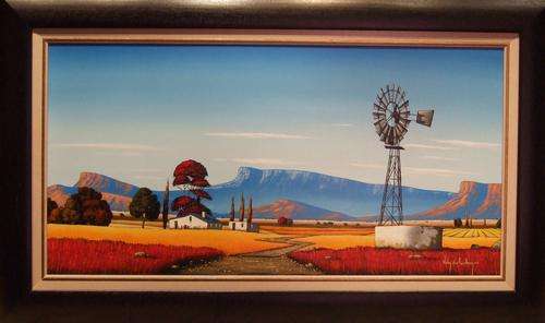 Windmill.Original Painting by Nicky van Rensburg.BIG PAINTING.1200x600mm.FRAME OPTIONAL!