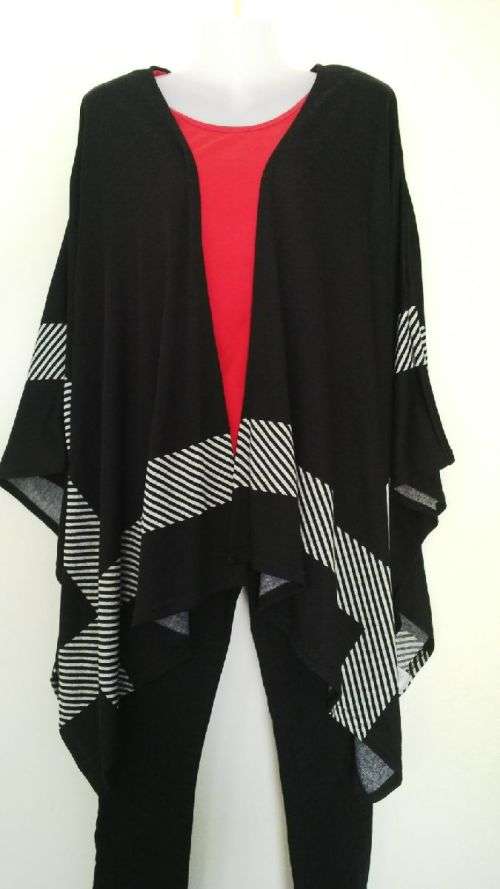 Black Blanket Coat/ shawl with White trim by Legend Size 18
