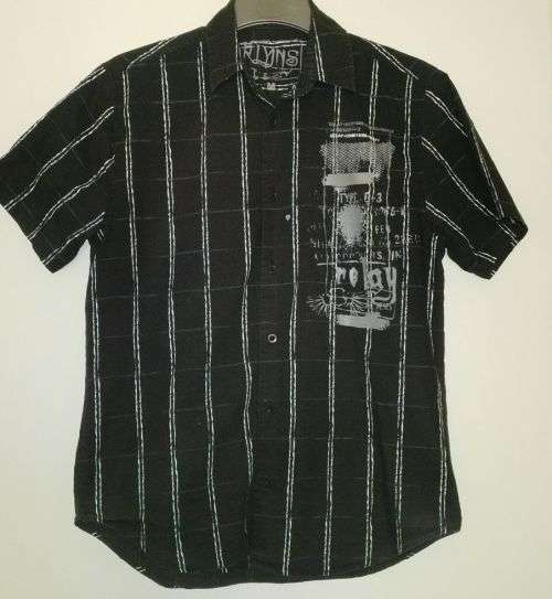 Mens Black Short Sleeve Shirt with White stripe by Relay Size medium