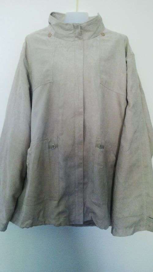 Lovely Beige Suede Look Coat with Hood  by Penny C. Plus Size 4XL