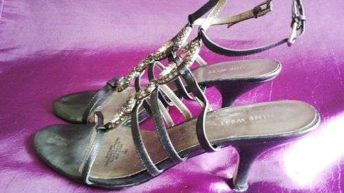 Black Sandals with Ankle Strap and Metal Marcazite detail by Nine West Size 7