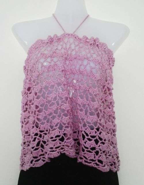 Lilac Crochet Halterneck Top / Skirt Size Medium