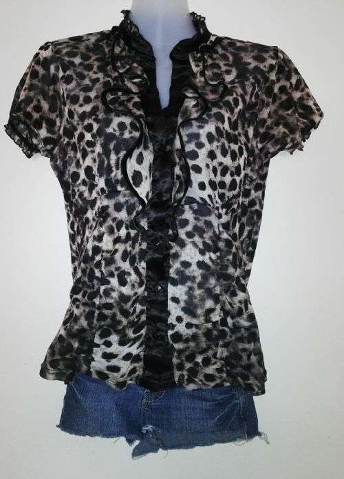 Leopard Print Top With Satin Trim Size Medium