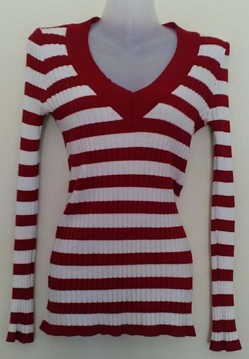 Red and white Skinny Rib V Neck Jersey Size medium