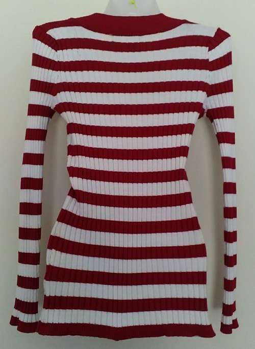 Red and white Skinny Rib V Neck Jersey Size medium