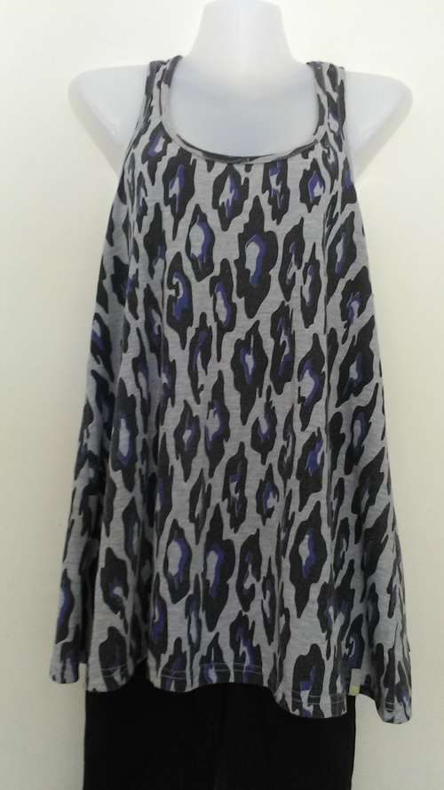 Grey Ble and Black Camoflage Longer Length Vest Top Size medium
