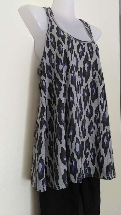 Grey Ble and Black Camoflage Longer Length Vest Top Size medium