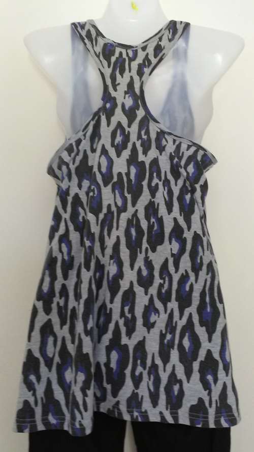 Grey Ble and Black Camoflage Longer Length Vest Top Size medium