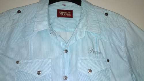 Blue Pinstripe Short Sleeve Shirt by Relay Jeans Size XL