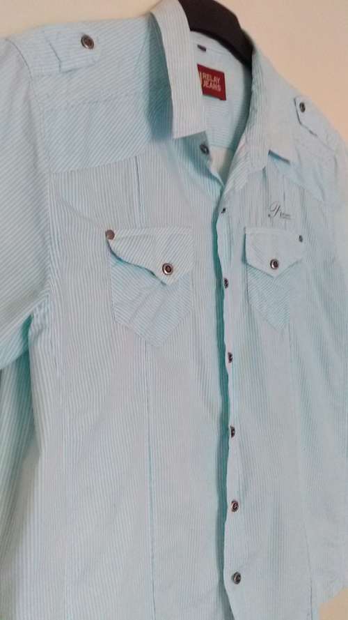 Blue Pinstripe Short Sleeve Shirt by Relay Jeans Size XL