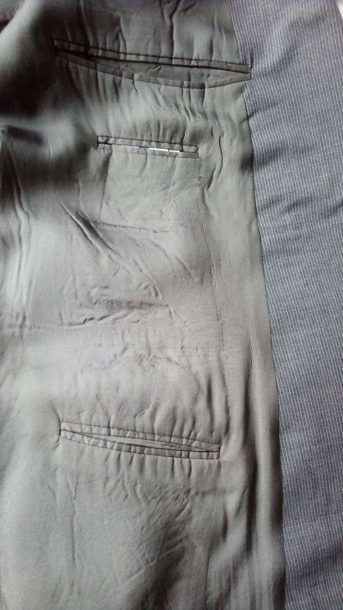 Grey Pinstripe Pure Wool Jacket by Duomo Men Size 42