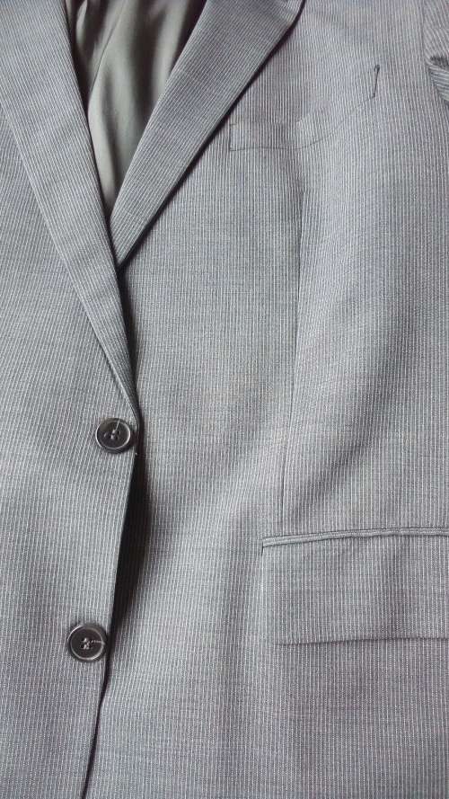 Grey Pinstripe Pure Wool Jacket by Duomo Men Size 42
