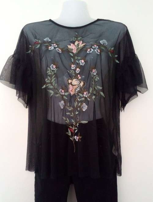 Sheer Black Embroiderd Top by The Fix Size Medium