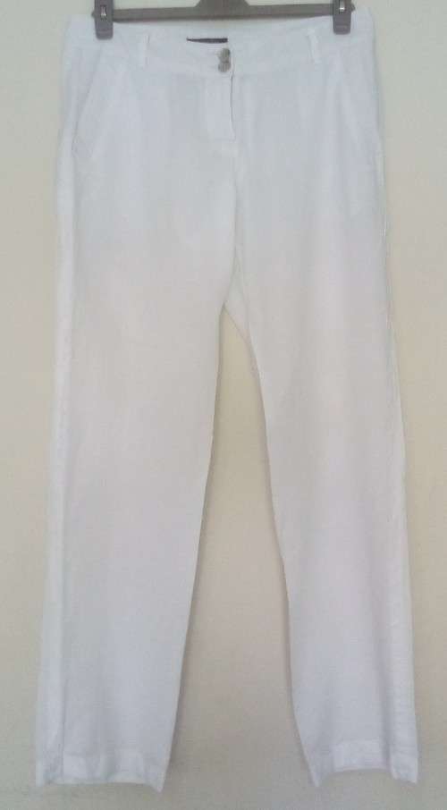 White Straight Leg Linen Trousers Size 14