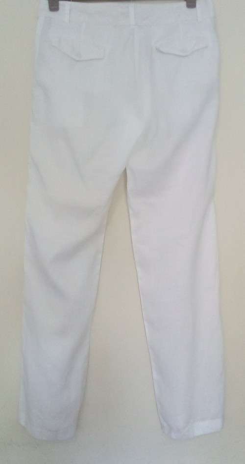 White Straight Leg Linen Trousers Size 14