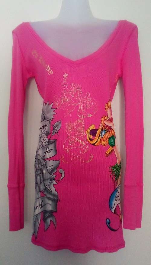 Pink Mini T Shirt Dress by Ed Hardy Christian Audigier Size Small