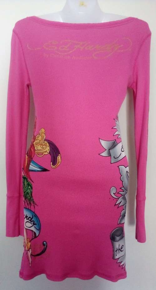 Pink Mini T Shirt Dress by Ed Hardy Christian Audigier Size Small