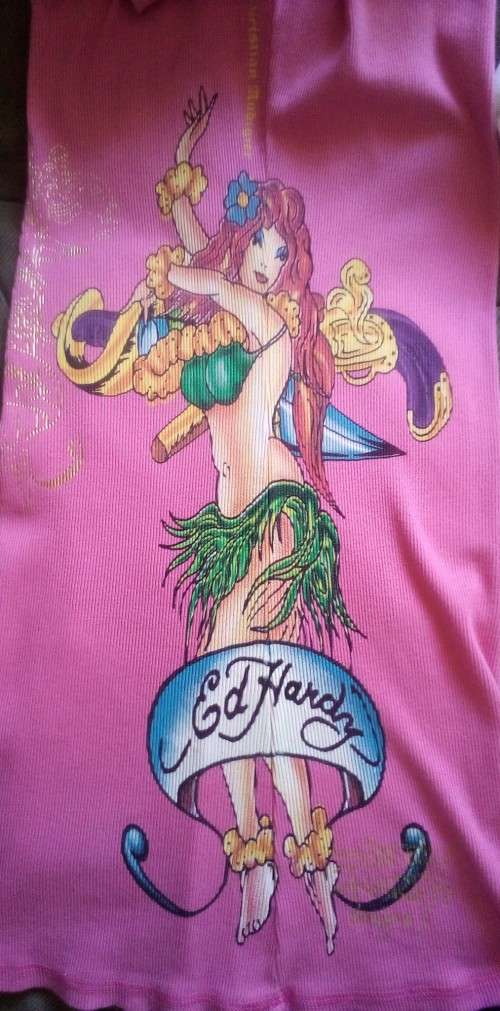 Pink Mini T Shirt Dress by Ed Hardy Christian Audigier Size Small
