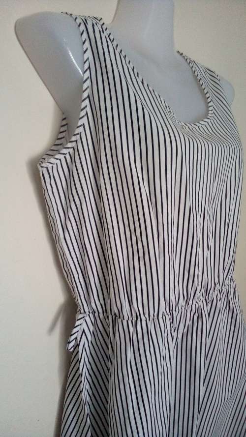 Bargain Classic Black and White Striped Dress with Black Jacket Size 12