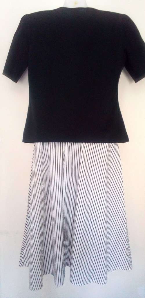 Bargain Classic Black and White Striped Dress with Black Jacket Size 12
