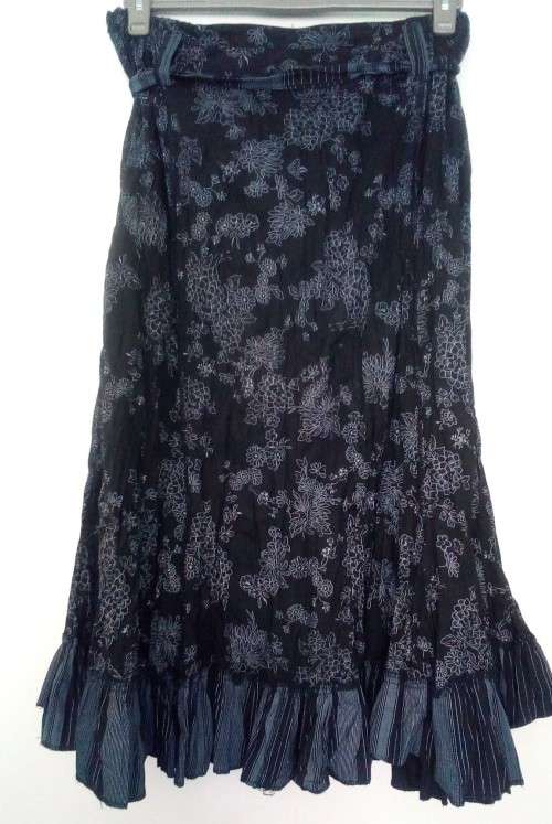 Black Skirt with Flower and Stripe Print Size Large