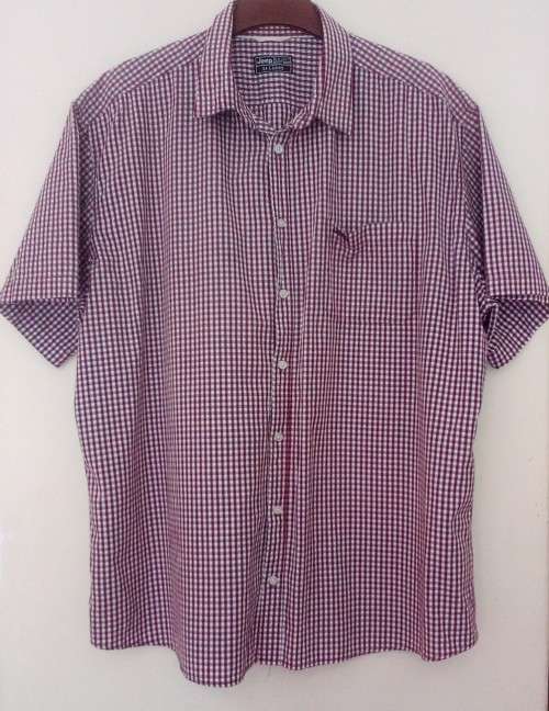 Mens Checked Short Sleeved Shirt. Burgundy grey and white by Jeep 3 XL