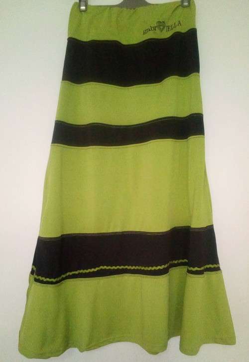 Full length flared skirt in green and brown by Urban Beauty Size Small Boho, Hippy style