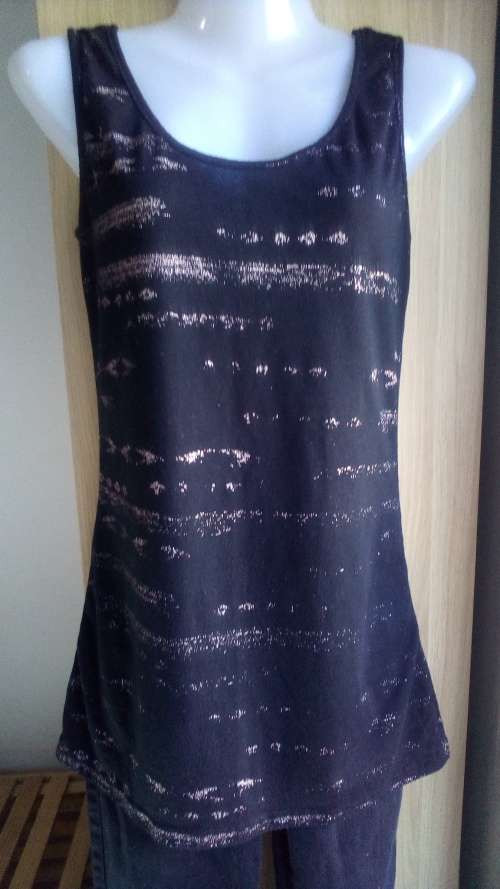 Black Vest Top With Gold Print by RT Size 10