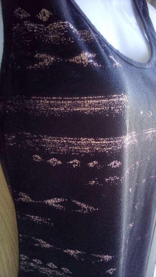 Black Vest Top With Gold Print by RT Size 10