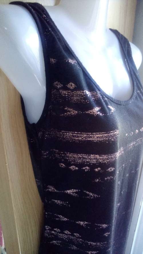 Black Vest Top With Gold Print by RT Size 10