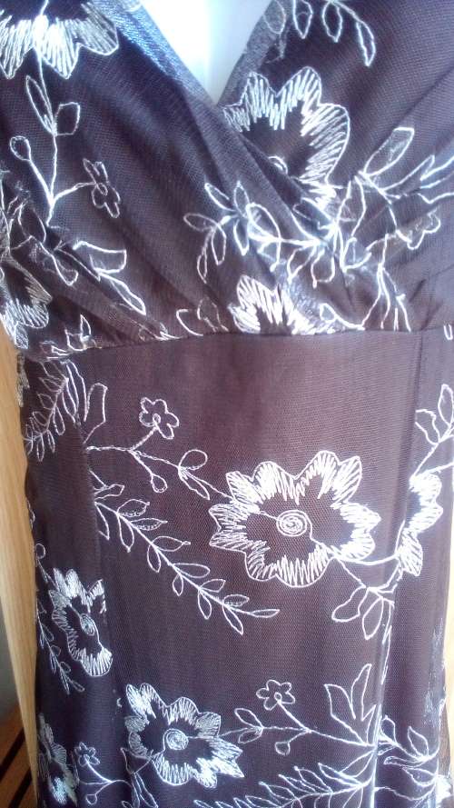 Lovely, Brown and White flowered dress by Milady Size M