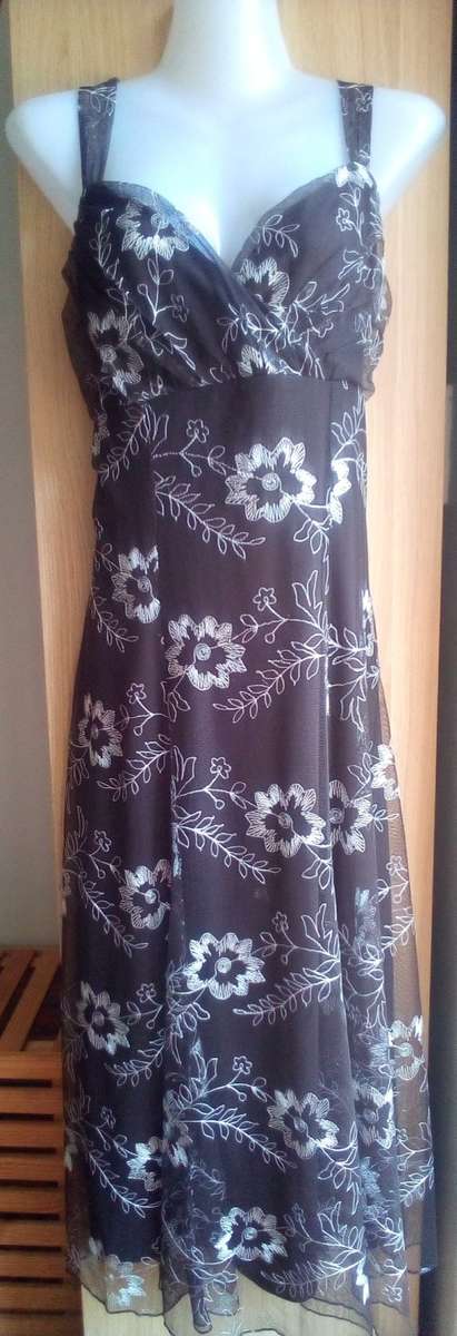 Lovely, Brown and White flowered dress by Milady Size M