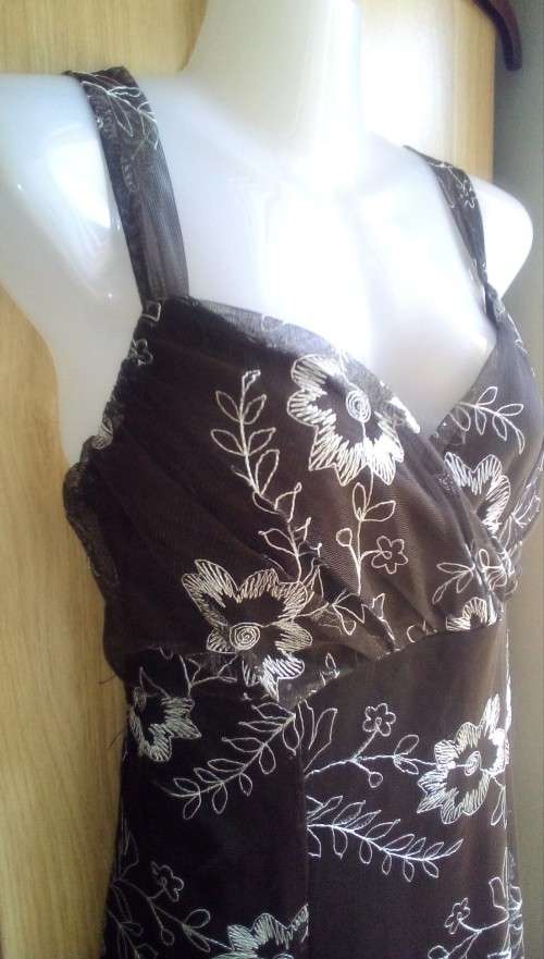 Lovely, Brown and White flowered dress by Milady Size M