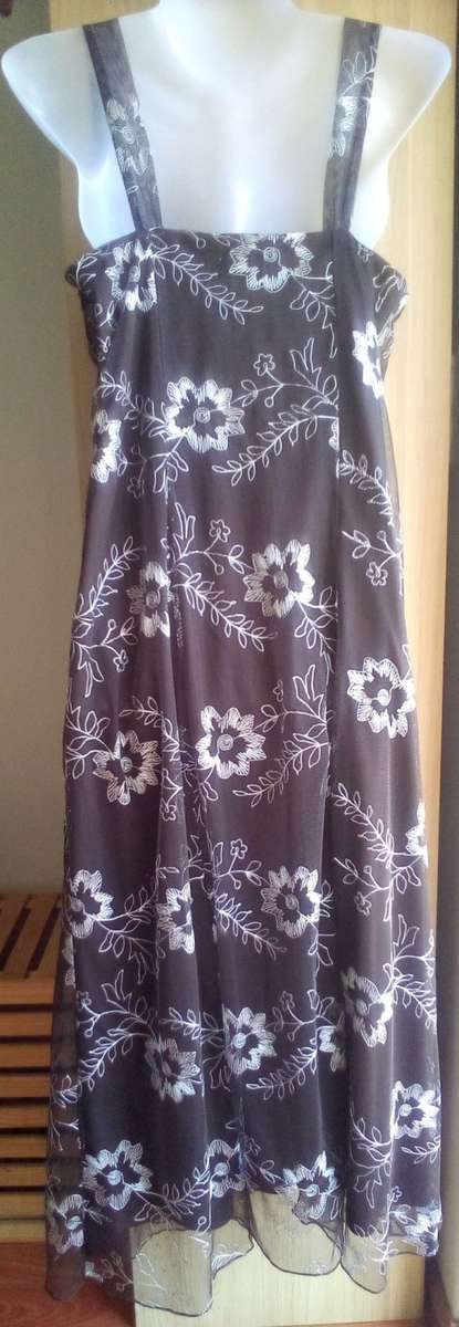 Lovely, Brown and White flowered dress by Milady Size M