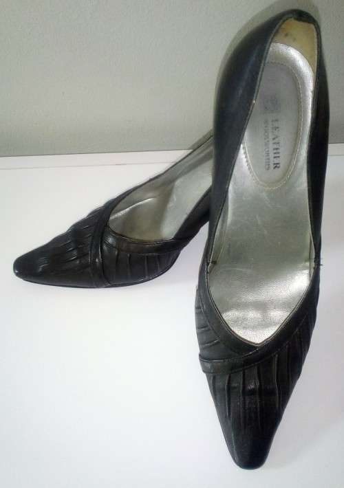 Black Leather Court Shoes by Woolworths Size 4