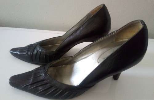 Black Leather Court Shoes by Woolworths Size 4
