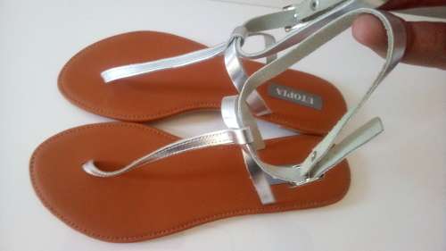 Thong, Ankle Strap Sandals with Silver Straps Size 8