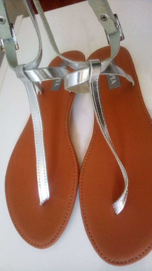 Thong, Ankle Strap Sandals with Silver Straps Size 8