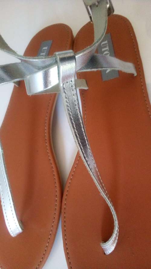 Thong, Ankle Strap Sandals with Silver Straps Size 8