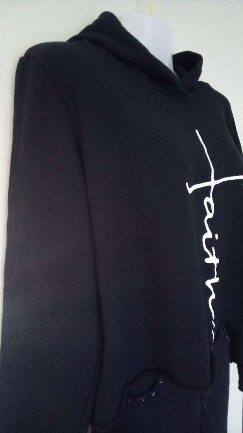 Black fleece Hoodie with Faith Motif Size Large