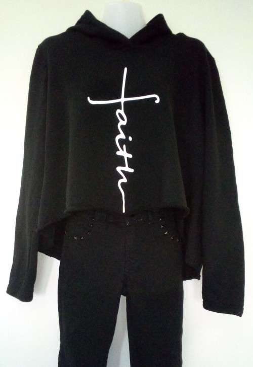 Black fleece Hoodie with Faith Motif Size Large